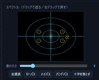 ImageLab のスペクトル表示。黄色い破線の丸が4つ付いている